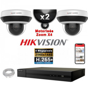 Kit Vidéo Surveillance PRO IP HIKVISION : 2x Caméras POE Dômes motorisée IR  20M 4MP + Enregistreur NVR 4 canaux H265+ 1000 Go Eu