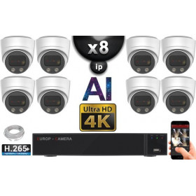 Kit Vidéo Surveillance PRO IP 8x Caméras POE Dômes AI IR 30M Capteur SONY UHD 4K + Enregistreur NVR 10 canaux H265+ 3000 Go