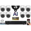 Kit Vidéo Surveillance PRO IP : 8x Caméras POE Dômes AI IR 25M Capteur SONY 5 MP + Enregistreur NVR 16 canaux H265+ 2000 Go