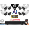 Kit Vidéo Surveillance PRO IP : 8x Caméras POE Tubes AI AUTOZOOM X5 IR 60M SONY 5 MP + Enregistreur NVR 16 canaux H265+ 2000 Go