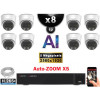 Kit Vidéo Surveillance PRO IP : 8x Caméras POE Dômes AI AUTOZOOM X5 IR 30M SONY 5 MP + Enregistreur NVR 16 canaux H265+ 2000 Go