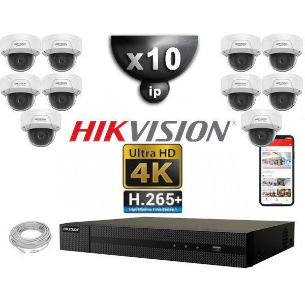 Kit Vidéo Surveillance Pro Ip Hikvision 10x Caméras Poe Dômes Ir 30m