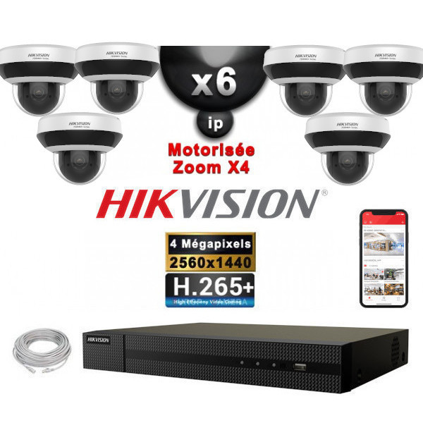 Kit vidéosurveillance 6 caméras dômes motorisées PTZ zoom X4