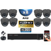 KIT PRO AHD 8 Caméras Dômes IR 35m Capteur SONY FULL HD 1080P + Enregistreur XVR 5MP H265+ 2000 Go / Pack vidéo surveillance
