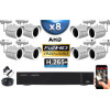 KIT PRO AHD 8 Caméras Tubes IR 30m Capteur SONY FULL HD 1080P + Enregistreur XVR 5MP H265+ 2000 Go / Pack vidéo surveillance