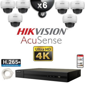 Kit Vidéo Surveillance PRO IP HIKVISION : 6x Caméras POE Dômes IR 30M UHD 4K AcuSense + Enregistreur NVR 8 canaux 2000 Go