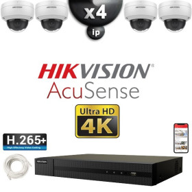 Kit Vidéo Surveillance PRO IP HIKVISION : 4x Caméras POE Dômes IR 30M UHD 4K AcuSense + Enregistreur NVR 4 canaux 2000 Go