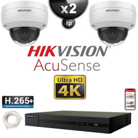 Kit Vidéo Surveillance PRO IP HIKVISION : 2x Caméras POE Dômes IR 30M UHD 4K AcuSense + Enregistreur NVR 4 canaux 1000 Go