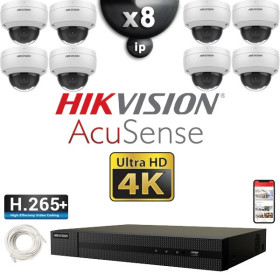 Kit Vidéo Surveillance PRO IP HIKVISION : 8x Caméras POE Dômes IR 30M UHD 4K AcuSense + Enregistreur NVR 8 canaux 2000 Go
