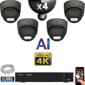 Kit Vidéo Surveillance PRO IP 4x Caméras POE Dômes AI IR 25M Capteur SONY UHD 4K + Enregistreur NVR 8 canaux H265+ 2000 Go