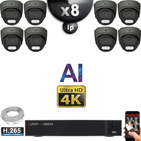 Kit Vidéo Surveillance PRO IP 8x Caméras POE Dômes AI IR 30M Capteur SONY UHD 4K + Enregistreur NVR 10 canaux H265+ 3000 Go