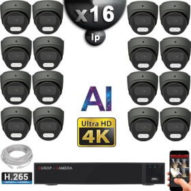 Kit Vidéo Surveillance PRO IP 16x Caméras POE Dômes AI IR 25M Capteur SONY UHD 4K + Enregistreur NVR 30 canaux H265+ 3000 Go