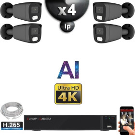 Kit Vidéo Surveillance PRO IP 4x Caméras POE Tubes AI IR 25M Capteur SONY UHD 4K + Enregistreur NVR 8 canaux H265+ 2000 Go