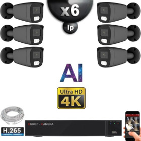 Kit Vidéo Surveillance PRO IP 6x Caméras POE Tubes AI IR 25M Capteur SONY UHD 4K + Enregistreur NVR 8 canaux H265+ 2000 Go