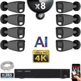 Kit Vidéo Surveillance PRO IP 8x Caméras POE Tubes AI IR 25M Capteur SONY UHD 4K + Enregistreur NVR 10 canaux H265+ 3000 Go