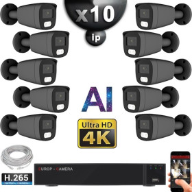 Kit Vidéo Surveillance PRO IP 10x Caméras POE Tubes AI IR 25M Capteur SONY UHD 4K + Enregistreur NVR 30 canaux H265+ 3000 Go