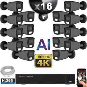 Kit Vidéo Surveillance PRO IP 16x Caméras POE Tubes AI IR 25M Capteur SONY UHD 4K + Enregistreur NVR 30 canaux H265+ 3000 Go 