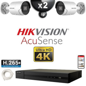 Kit Vidéo Surveillance PRO IP HIKVISION : 2x Caméras POE Tubes IR 40M UHD 4K AcuSense + Enregistreur NVR 4 canaux 1000 Go