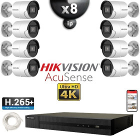 Kit Vidéo Surveillance PRO IP HIKVISION : 8x Caméras POE Tubes IR 40M UHD 4K AcuSense + Enregistreur NVR 8 canaux 2000 Go