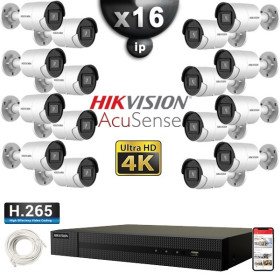 Kit Vidéo Surveillance PRO IP HIKVISION : 16x Caméras POE Tubes IR 40M UHD 4K + Enregistreur NVR 16 canaux H265+ 3000 Go