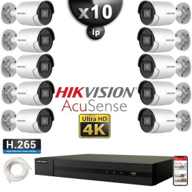 Kit Vidéo Surveillance PRO IP HIKVISION : 10x Caméras POE Tubes IR 40M UHD 4K + Enregistreur NVR 16 canaux H265+ 3000 Go