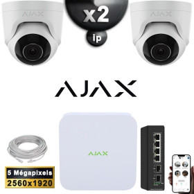 Kit Vidéo Surveillance PRO IP AJAX : 2x Caméras POE Dômes IR 35M 5 MP + Enregistreur NVR 8 canaux H265+ 1000 Go