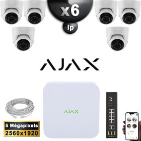 Kit Vidéo Surveillance PRO IP AJAX : 6x Caméras POE Dômes IR 35M 5 MP + Enregistreur NVR 8 canaux H265+ 1000 Go