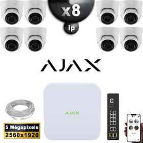 Kit Vidéo Surveillance PRO IP AJAX : 8x Caméras POE Dômes IR 35M 5 MP + Enregistreur NVR 8 canaux H265+ 1000 Go