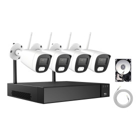 Kit Vidéo Surveillance PRO IP : 4X Caméras Tubes WIFI IR 30M 5 MegaPixels + Enregistreur NVR WIFI H265+ 2000 Go