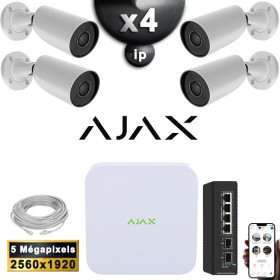 Kit Vidéo Surveillance PRO IP AJAX : 4x Caméras POE Tubes IR 35M 5 MP + Enregistreur NVR 8 canaux H265+ 1000 Go