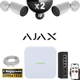 Kit Vidéo Surveillance PRO IP AJAX : 2x Caméras POE Tubes IR 35M 5 MP + Enregistreur NVR 8 canaux H265+ 1000 Go