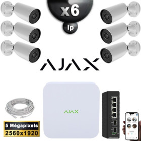 Kit Vidéo Surveillance PRO IP AJAX : 6x Caméras POE Tubes IR 35M 5 MP + Enregistreur NVR 8 canaux H265+ 1000 Go