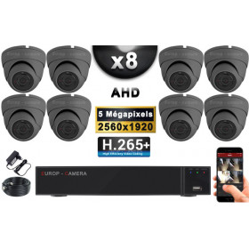 KIT PRO AHD 8 Caméras Dômes IR 20m Capteur SONY 5 MegaPixels + Enregistreur DVR XVR 8MP H265+ 3000 Go / Pack vidéo surveillance