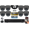 KIT PRO AHD 8 Caméras Dômes IR 35m Capteur SONY 5 MegaPixels + Enregistreur XVR 5MP H265+ 2000 Go / Pack de vidéo surveillance