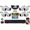 KIT PRO AHD 8 Caméras Tubes IR 30m Capteur SONY 5 MegaPixels + Enregistreur XVR 5MP H265+ 2000 Go / Pack de vidéo surveillance