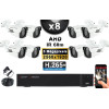 KIT PRO AHD 8 Caméras Tubes IR 60m Capteur SONY 5 MegaPixels + Enregistreur XVR 5MP H265+ 2000 Go / Pack de vidéo surveillance