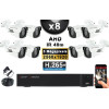 KIT PRO AHD 8 Caméras Tubes IR 40m Capteur SONY 5 MegaPixels + Enregistreur XVR 5MP H265+ 2000 Go / Pack de vidéo surveillance