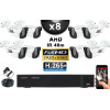 KIT PRO AHD 8 Caméras Tubes IR 40m Capteur SONY FULL HD 1080P + Enregistreur XVR 5MP H265+ 2000 Go / Pack vidéo surveillance