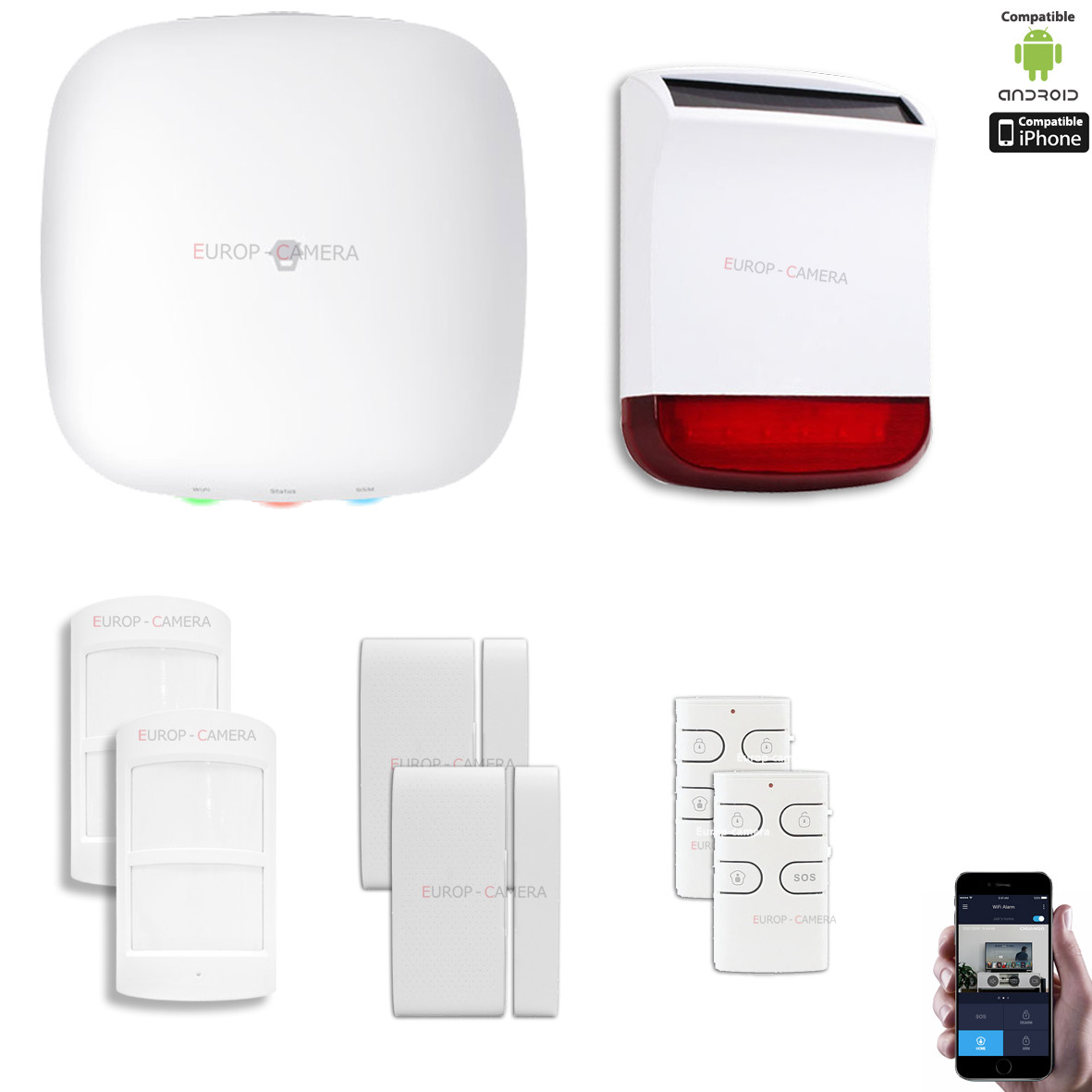 Pack alarme maison sans fil GSM et RTC avec caméra intérieure wifi